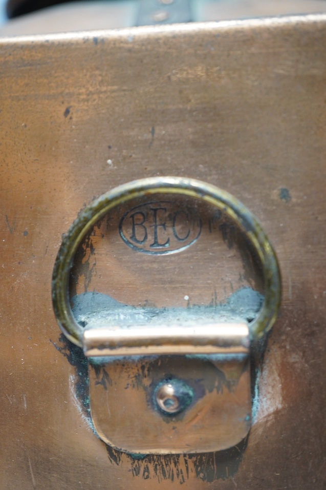 Two copper ship's bulkhead lamps, tallest 39cm. Condition - fair to good, some dents, wear etc.